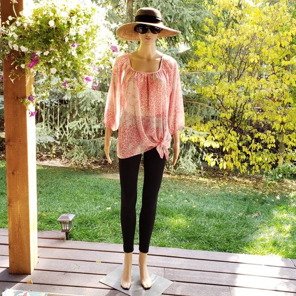 EXPRESS, pink 3/4 sleeve blouse with side tie, size: medium - Picture 2 of 9